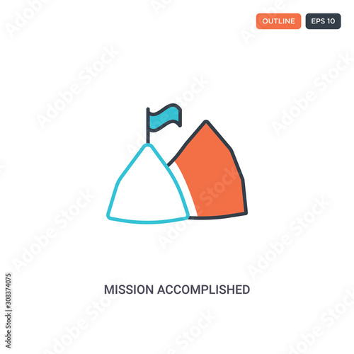 2 color mission accomplished concept line vector icon. isolated two colored mission accomplished outline icon with blue and red colors can be use for web, mobile. Stroke line eps 10.