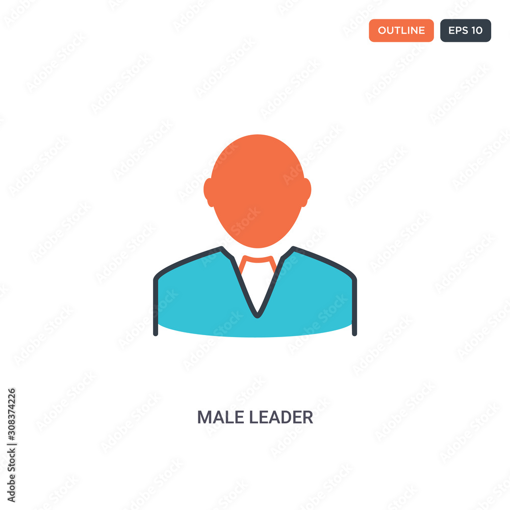 2 color male leader concept line vector icon. isolated two colored male leader outline icon with blue and red colors can be use for web, mobile. Stroke line eps 10.