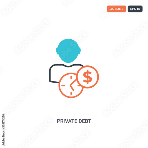 2 color Private debt concept line vector icon. isolated two colored Private debt outline icon with blue and red colors can be use for web, mobile. Stroke line eps 10.
