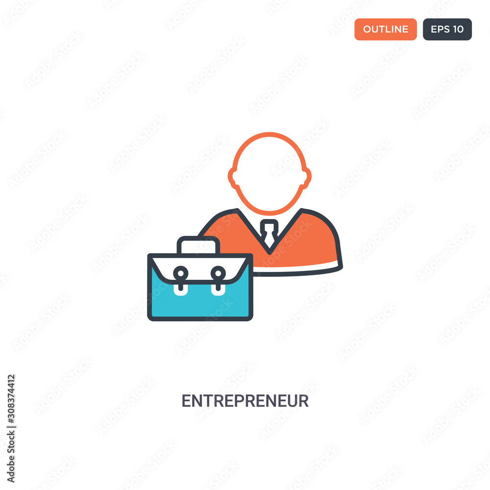 2 color Entrepreneur concept line vector icon. isolated two colored Entrepreneur outline icon with blue and red colors can be use for web, mobile. Stroke line eps 10.