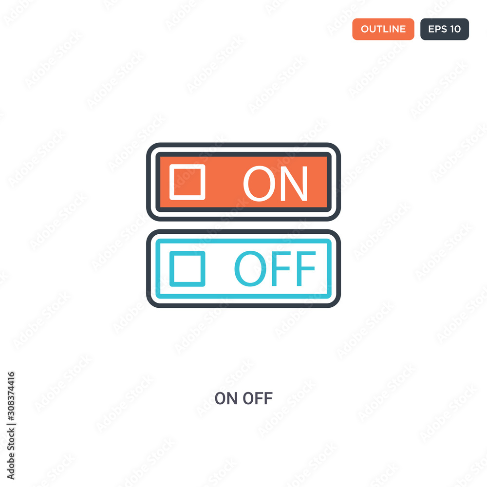 2 color On off concept line vector icon. isolated two colored On off outline icon with blue and red colors can be use for web, mobile. Stroke line eps 10.