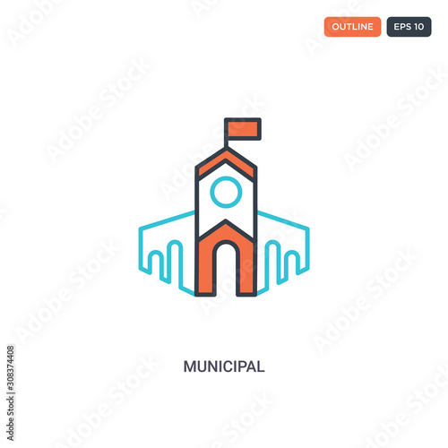 2 color Municipal concept line vector icon. isolated two colored Municipal outline icon with blue and red colors can be use for web, mobile. Stroke line eps 10.