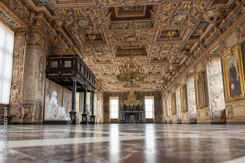 Ornate Great Hall in Frederiksborg Castle in Denmark
