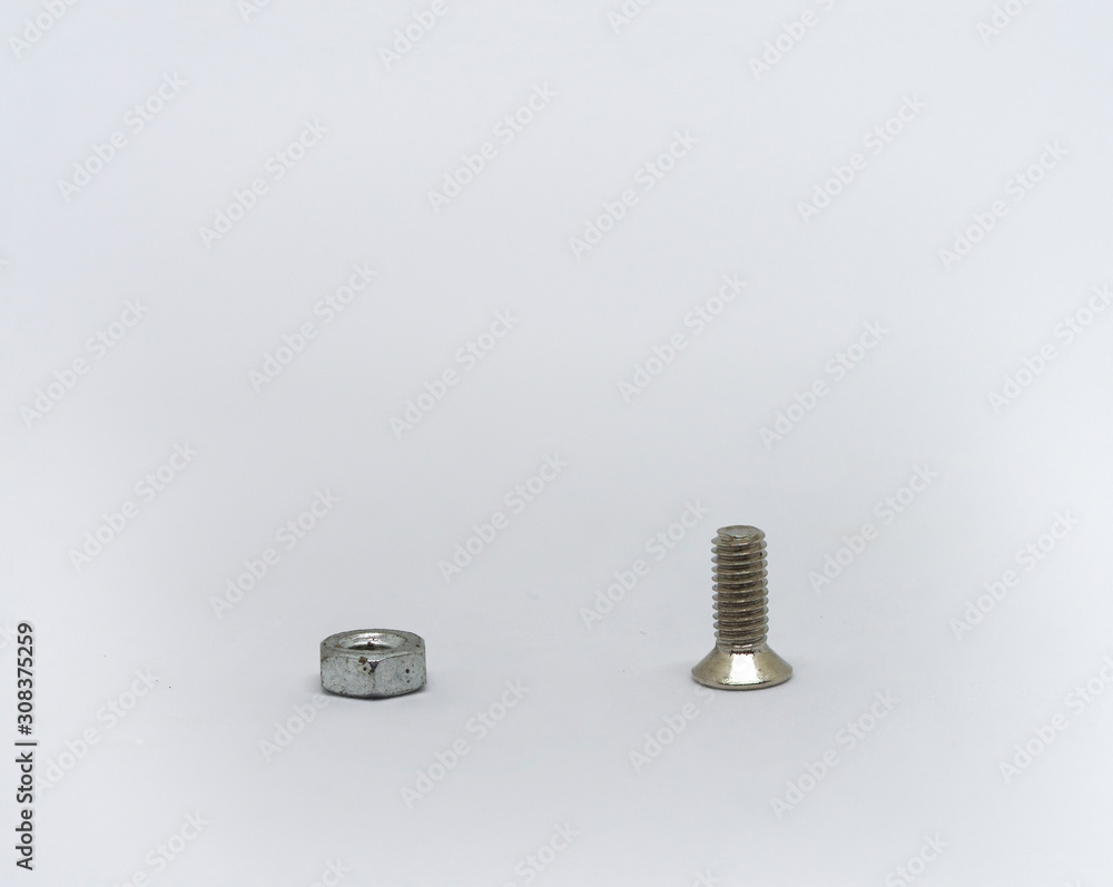 Fototapeta premium close up marco old metal nut and blot on isolate background