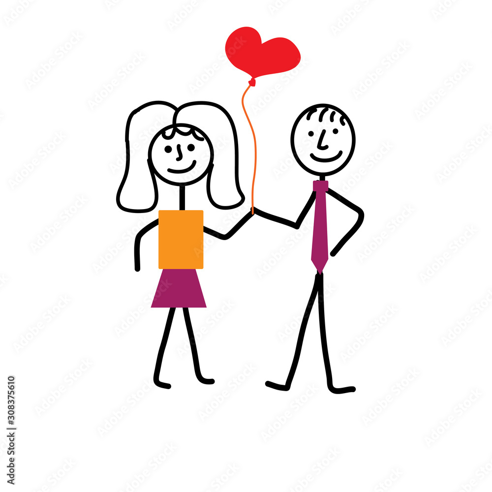Valentine's day, two figures holding a heart-shaped balloon Valentine's day, two figures holding a heart-shaped balloon