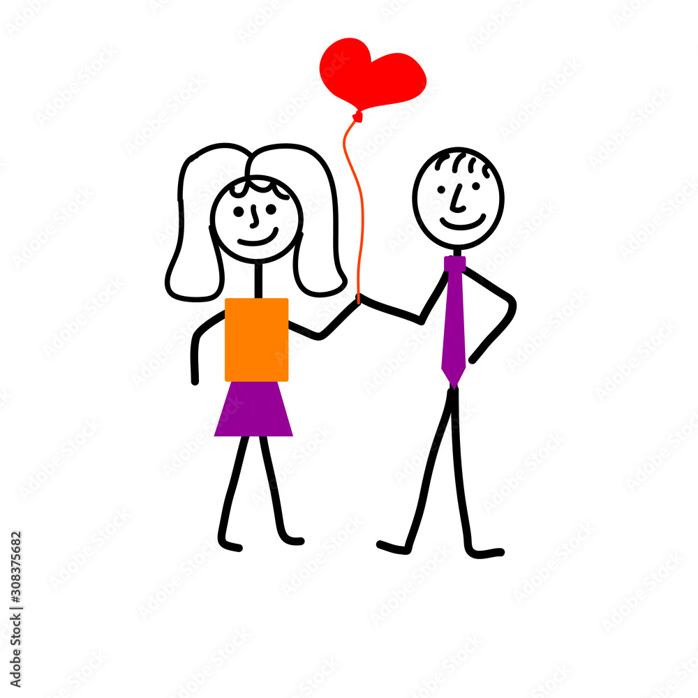 Valentine's day, two figures holding a heart-shaped balloon Valentine's day, two figures holding a heart-shaped balloon