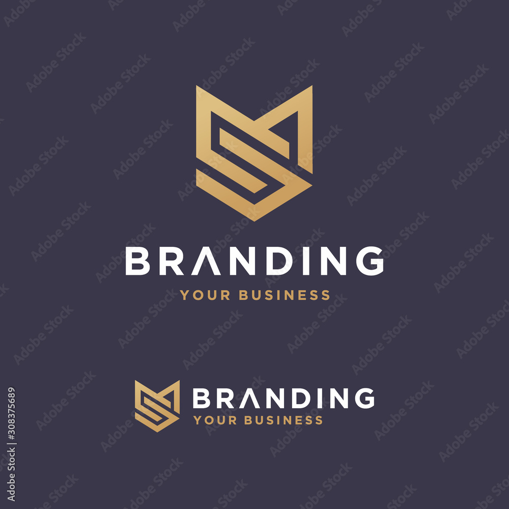 Initial MS shield shape gold monogram and elegant logo design, Professional Letters Vector Icon Logo Template Initial MS shield shape gold monogram and elegant logo design, Professional Letters Vector Icon Logo Template