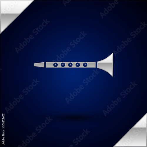 Silver Clarinet icon isolated on dark blue background. Musical instrument. Vector Illustration