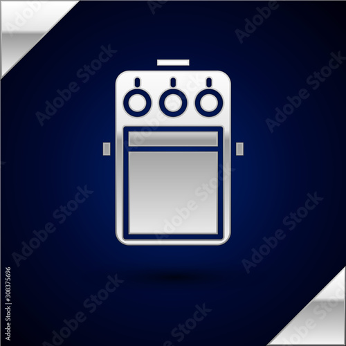 Silver Guitar pedal icon isolated on dark blue background. Musical equipment. Vector Illustration