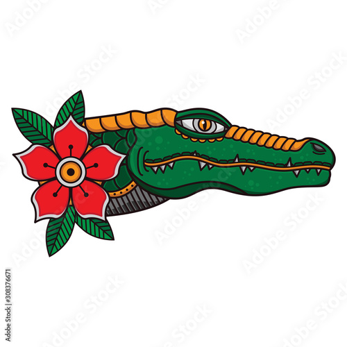 flash tattoo head crocodile