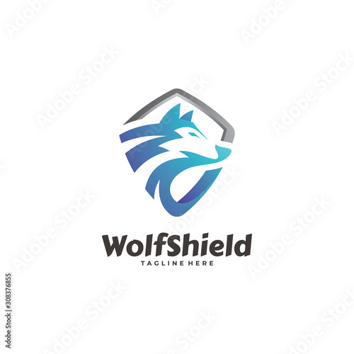 Wolf Jackal Head and Shield Mascot Logo