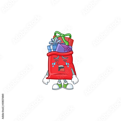 Sad Crying santa bag full of gift cartoon character design style