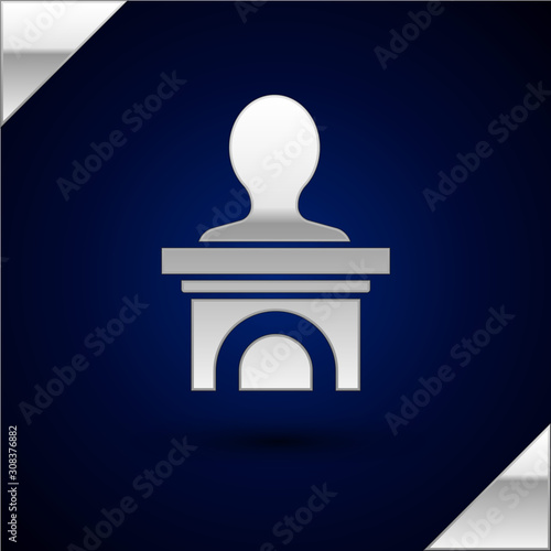 Silver Stage stand or debate podium rostrum icon isolated on dark blue background. Conference speech tribune. Vector Illustration