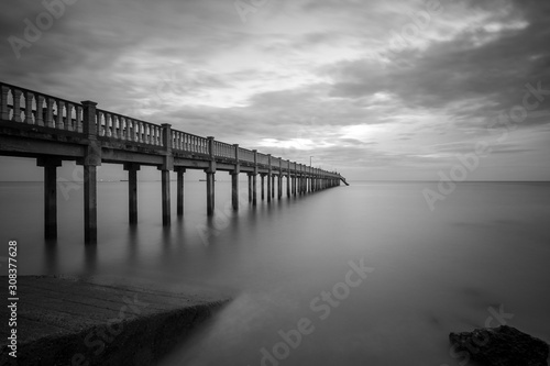 Long exposure shot of seascape in black and white.