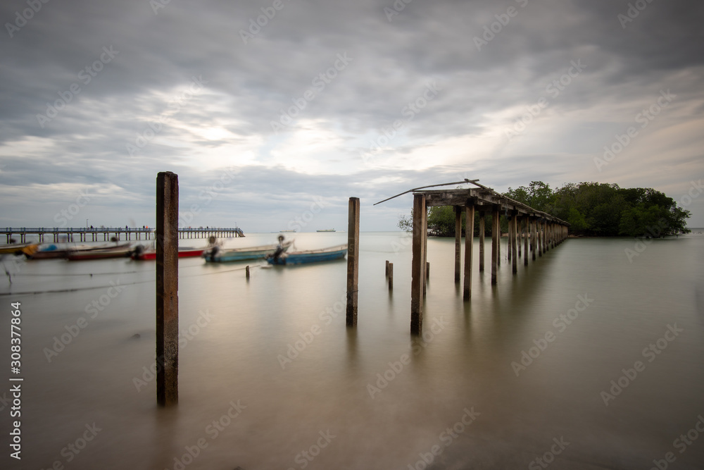 Long exposure shot of seascape during cloudy. Long exposure shot of seascape during cloudy.