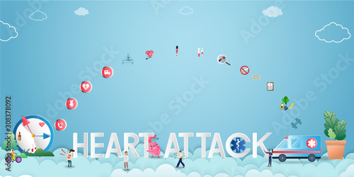 A man with a heart attack in a park the people see and try to help, call for an ambulance. Tiny People character behavior. Suitable for wallpaper, background and web landing page.Vector Illustration