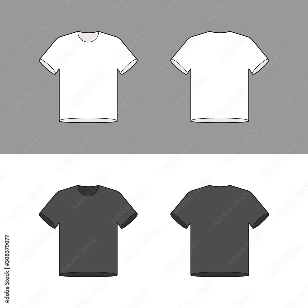 Black and white shirt mock up set, blank t-shirt template design, front ...