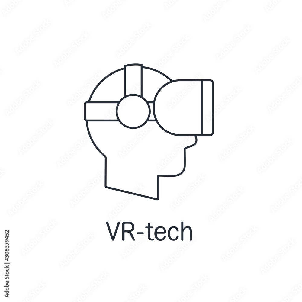 A virtual reality. VR - technology. Vector linear icon on a white background. A virtual reality. VR - technology. Vector linear icon on a white background.
