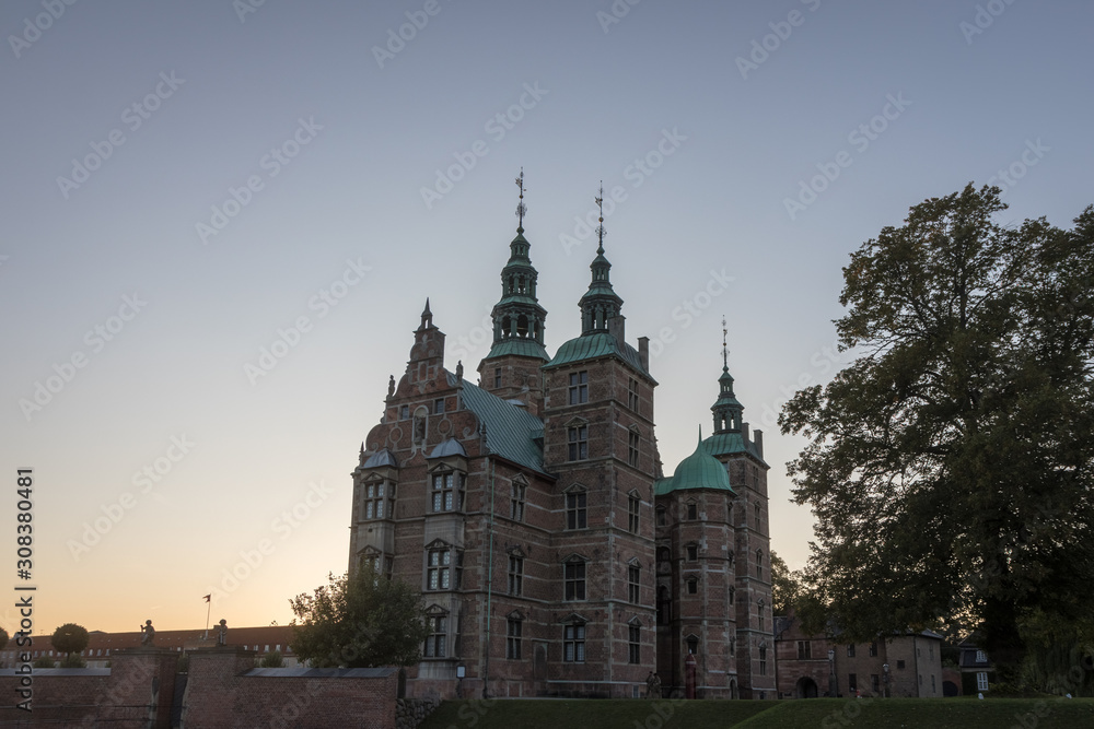 Sunset at Roseborg Castle in Copenhagen Denmark