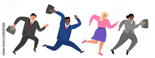 running businessmen and businesswomen vector illustration