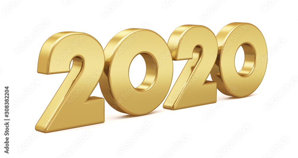 New 2020 year golden isolated on white background. 3D rendered. Illustration for the new year. Christmas illustration. New 2020 year golden isolated on white background. 3D rendered. Illustration for the new year. Christmas illustration.