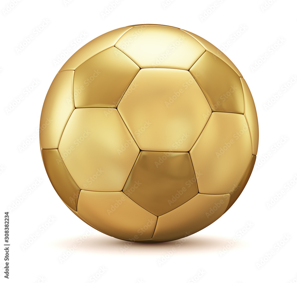 Golden soccer ball on a white background. 3d render illustration.