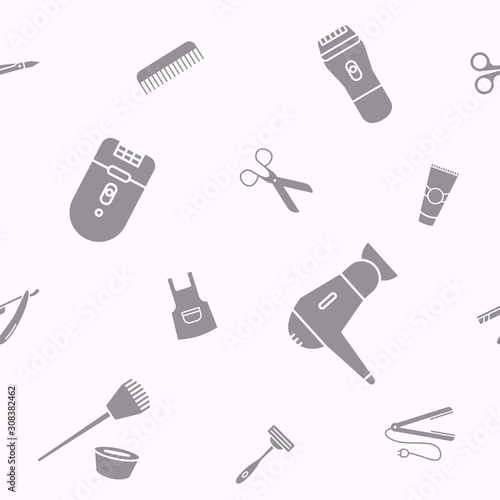 Hair Salon background - Vector seamless pattern solid silhouettes of hairdressing and barber shop for graphic design