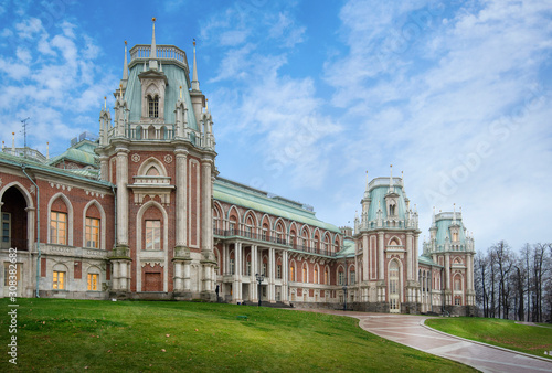 Grand Palace of queen Catherine the Great in Tsaritsyno. Tsaritsyno is a palace museum and park reserve in Moscow, Russia
