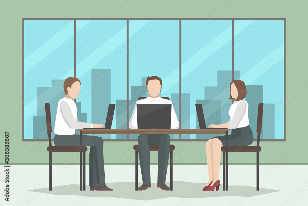Co-working in office. Teamwork. Vector illustration. Co-working in office. Teamwork. Vector illustration.