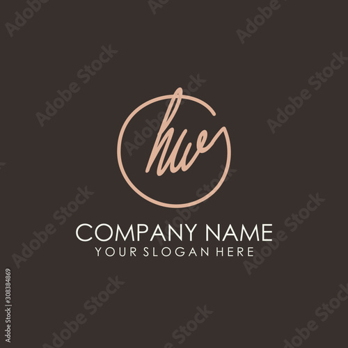 HW initials signature logo. Handwritten vector logo template connected to a circle. Hand drawn Calligraphy lettering Vector illustration.