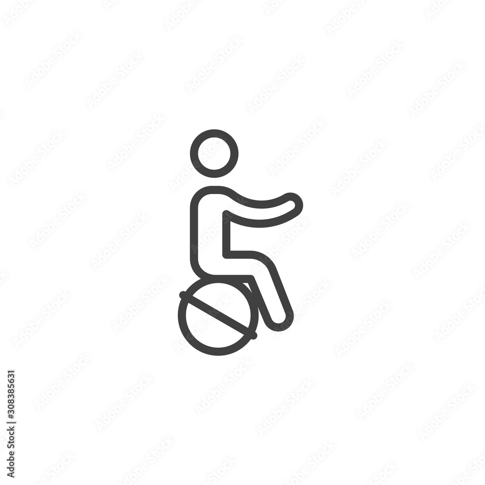 Man sitting on fitball line icon. linear style sign for mobile concept and web design. Exercising with fitness ball outline vector icon. Symbol, logo illustration. Vector graphics Man sitting on fitball line icon. linear style sign for mobile concept and web design. Exercising with fitness ball outline vector icon. Symbol, logo illustration. Vector graphics