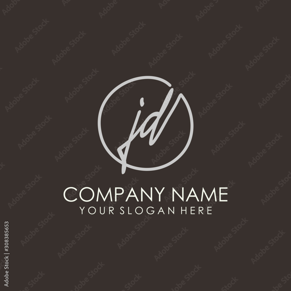 JD initials signature logo. Handwritten vector logo template connected to a circle. Hand drawn Calligraphy lettering Vector illustration. JD initials signature logo. Handwritten vector logo template connected to a circle. Hand drawn Calligraphy lettering Vector illustration.