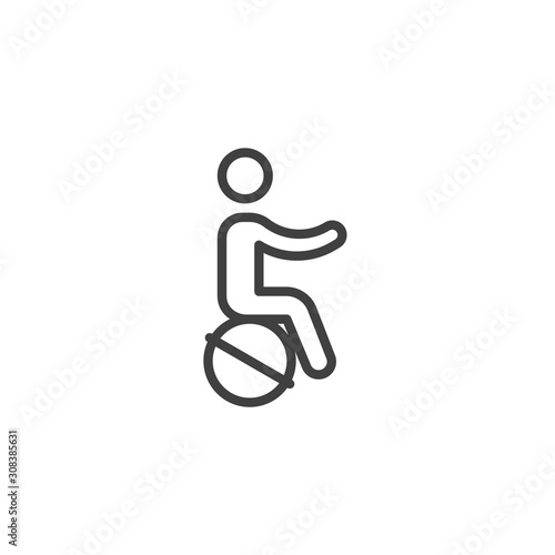 Man sitting on fitball line icon. linear style sign for mobile concept and web design. Exercising with fitness ball outline vector icon. Symbol, logo illustration. Vector graphics