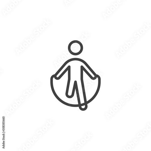 Skipping rope exercise line icon. linear style sign for mobile concept and web design. Man jumping with skipping rope outline vector icon. Symbol, logo illustration. Vector graphics