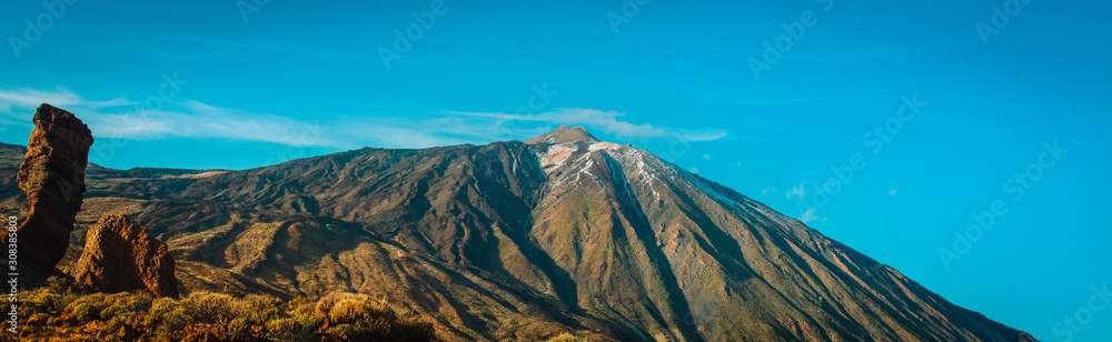 Panorama of volcano Teide and Rogues del Garcia in Teide national park