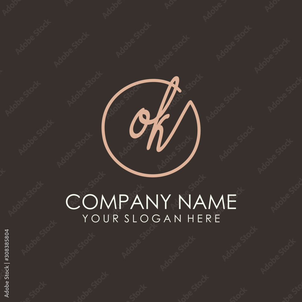 OK initials signature logo. Handwritten vector logo template connected to a circle. Hand drawn Calligraphy lettering Vector illustration. OK initials signature logo. Handwritten vector logo template connected to a circle. Hand drawn Calligraphy lettering Vector illustration.