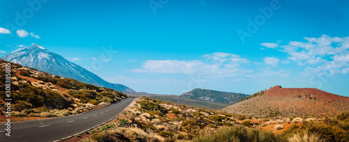 Empty road to volcano Teide on Tenerife, Spain, panorama