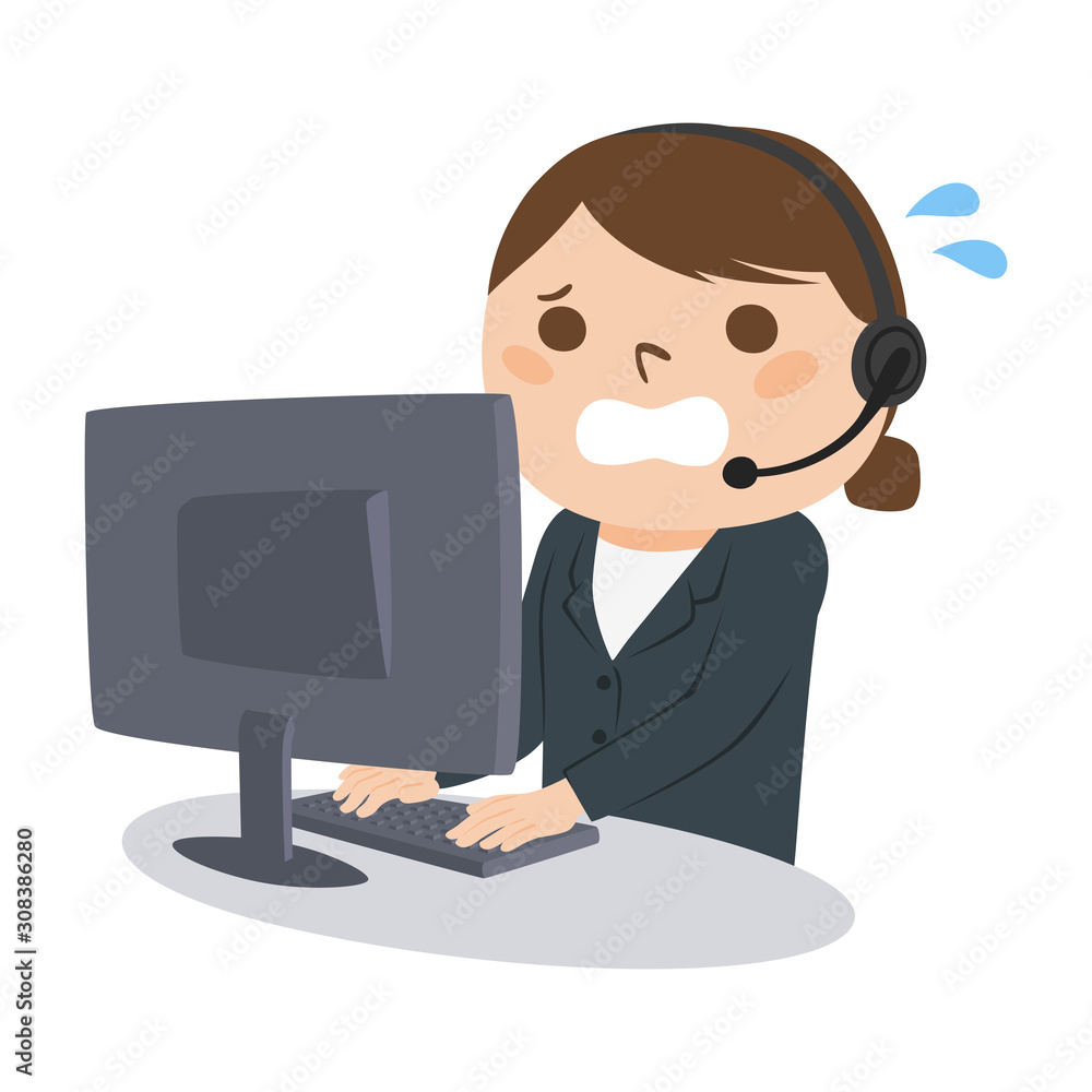 職業のイラスト 女性の電話オペレーター 慌てている女性 Stock Vector Adobe Stock