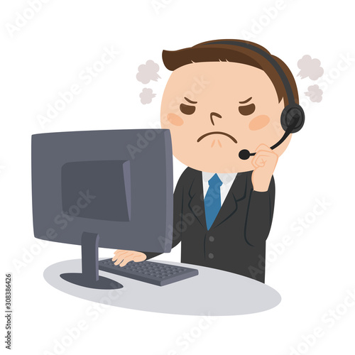 職業のイラスト 男性の電話オペレーター 怒っている男性 Stock Vector Adobe Stock