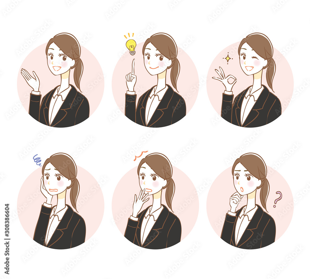 Business woman facial expression illustration set Business woman facial expression illustration set