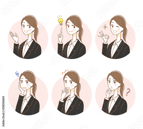 Business woman facial expression illustration set