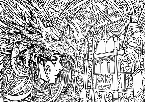 Goth girl, wearing a dragon mask