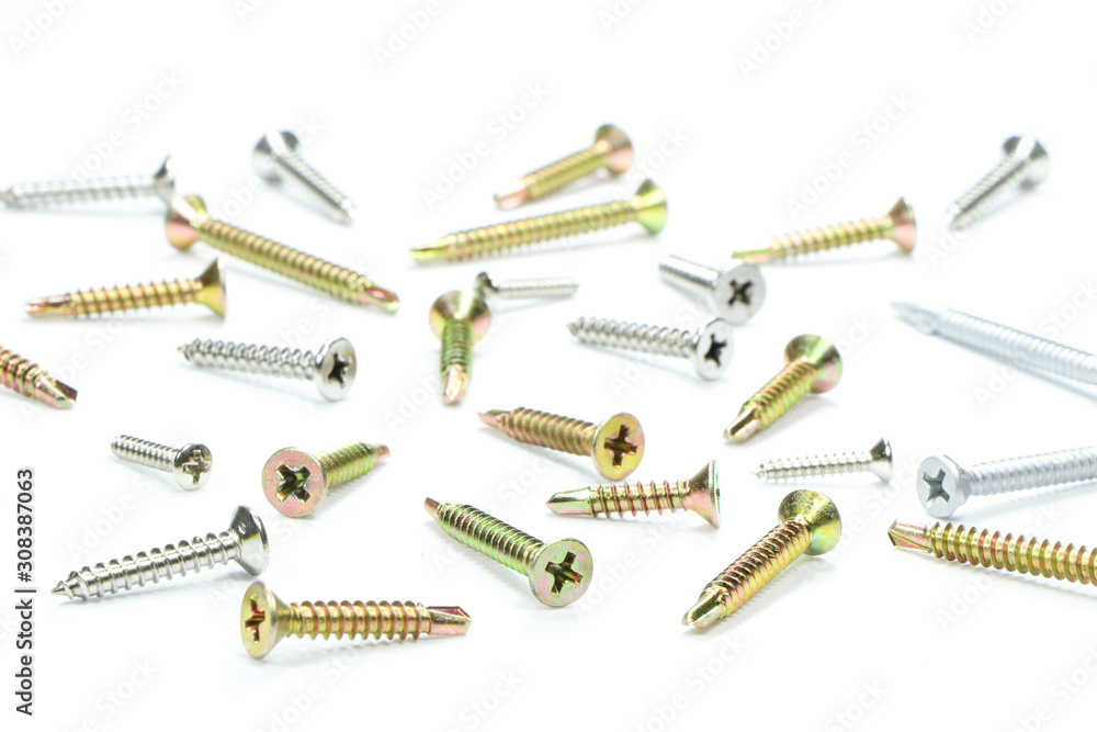 Various self drilling screw, isolated on a white background. Various self drilling screw, isolated on a white background.