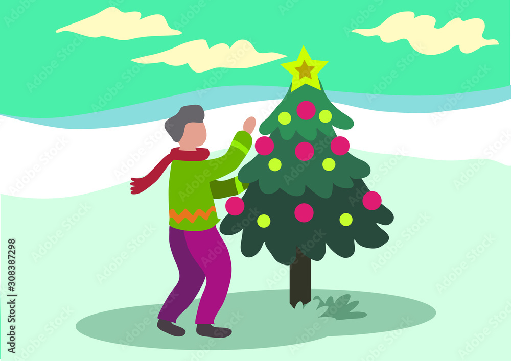 Fototapeta premium kids with christmas tree