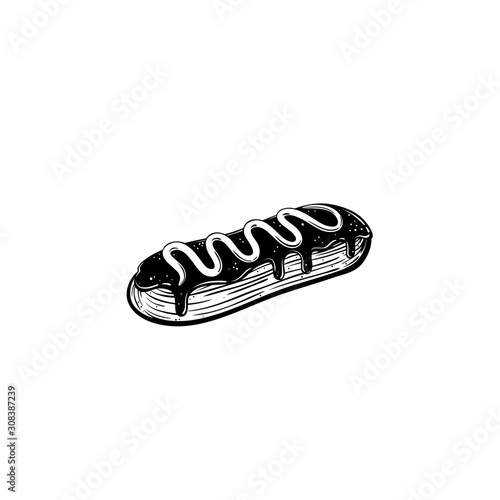 Hand drawn Cake Eclair on white background stock vector illustration. Doodle icon Eclair. Cake vector icon on white isolated.