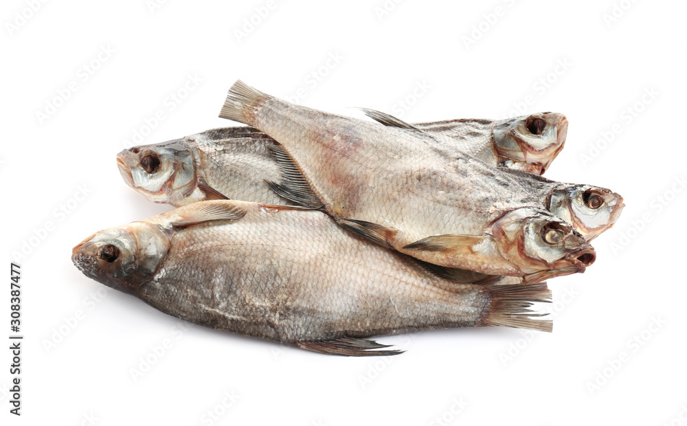 Tasty dried fish isolated on white. Seafood Tasty dried fish isolated on white. Seafood