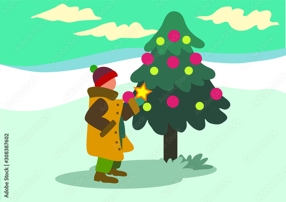 Man Decorate Christmas Tree Man Decorate Christmas Tree