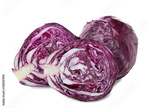 Fresh ripe red cabbages isolated on white