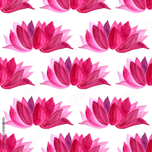 Seamless pattern watercolor pink lotos isolated on white background creative background © NatashaKun