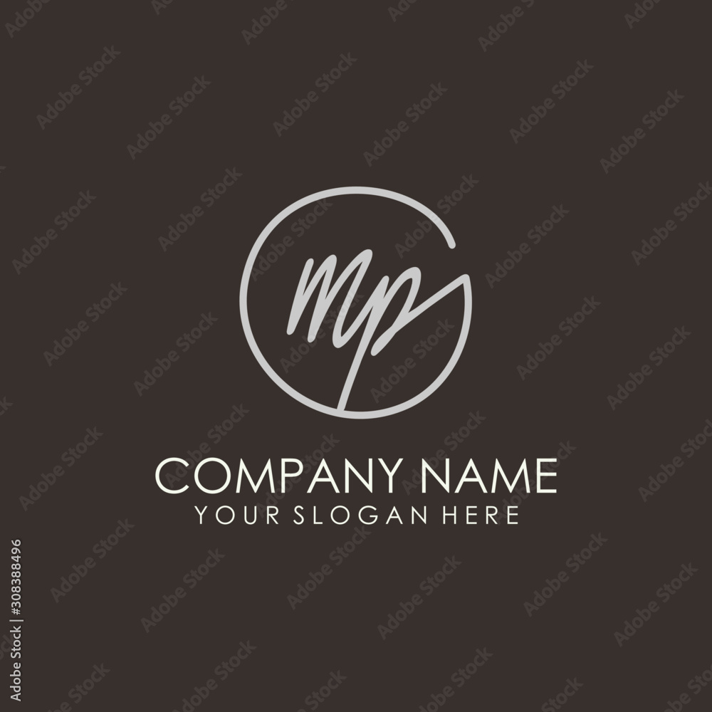 MP initials signature logo. Handwritten vector logo template connected to a circle. Hand drawn Calligraphy lettering Vector illustration. MP initials signature logo. Handwritten vector logo template connected to a circle. Hand drawn Calligraphy lettering Vector illustration.